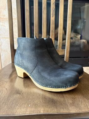 Dansko Black Leather Ankle Booties with Heel